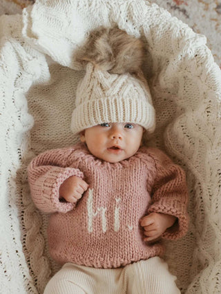 Natural Pom Pom Beanie Hat for Babies and Toddlers - Bella Rose Chic Boutique