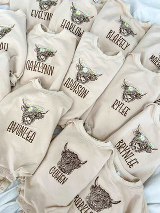 Personalized Highland cow romper - Bella Rose Chic Boutique