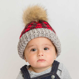 Red Buffalo Check Pom Pom Beanie Hat - Bella Rose Chic Boutique